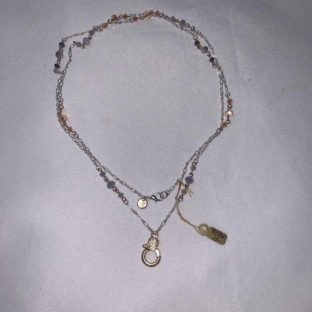 Marlyn Schiff Silver and gold  Tone ID Chain Necklace 19 inch, beaded necklace